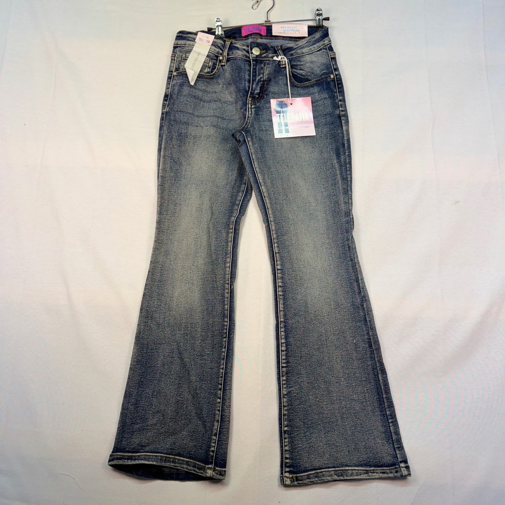 Telepatia Low Rise Bootcut Jeans Medium Wash Stretch Denim Size 11/30 Y2K Style